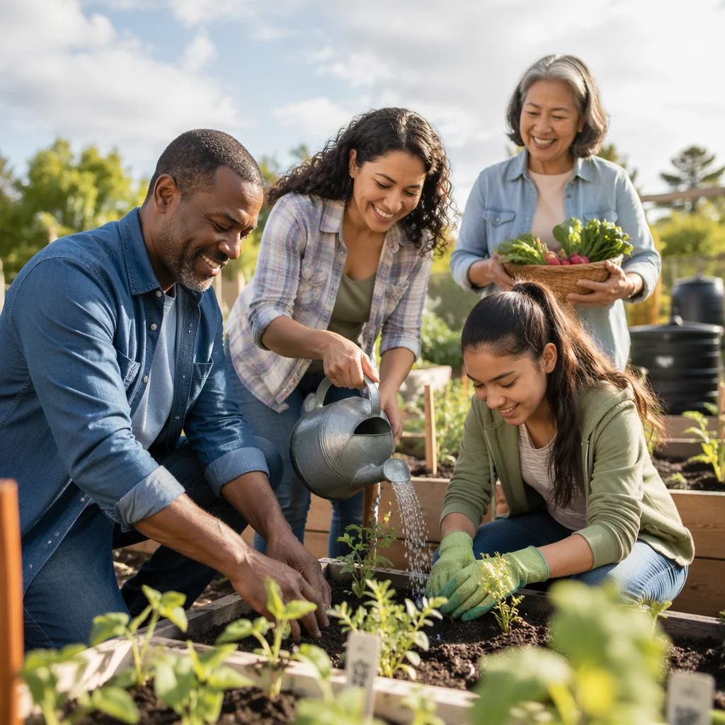 Family Volunteering in Community Garden
