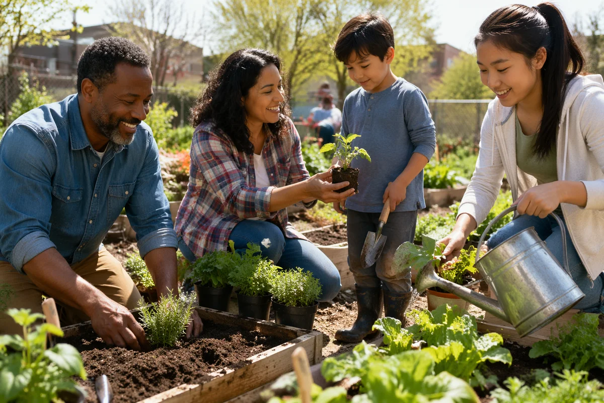 Family Volunteering in Community Garden