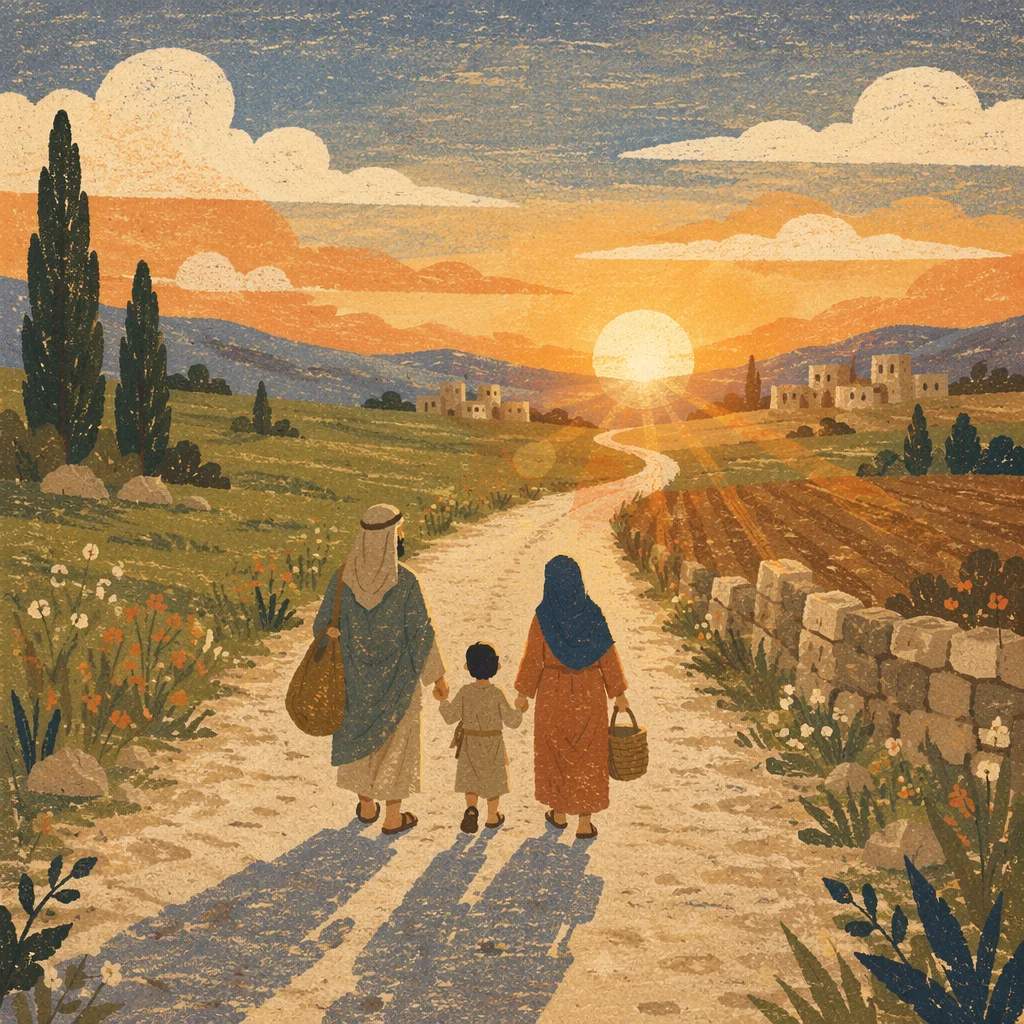 Family Journey on Sunset Country Road