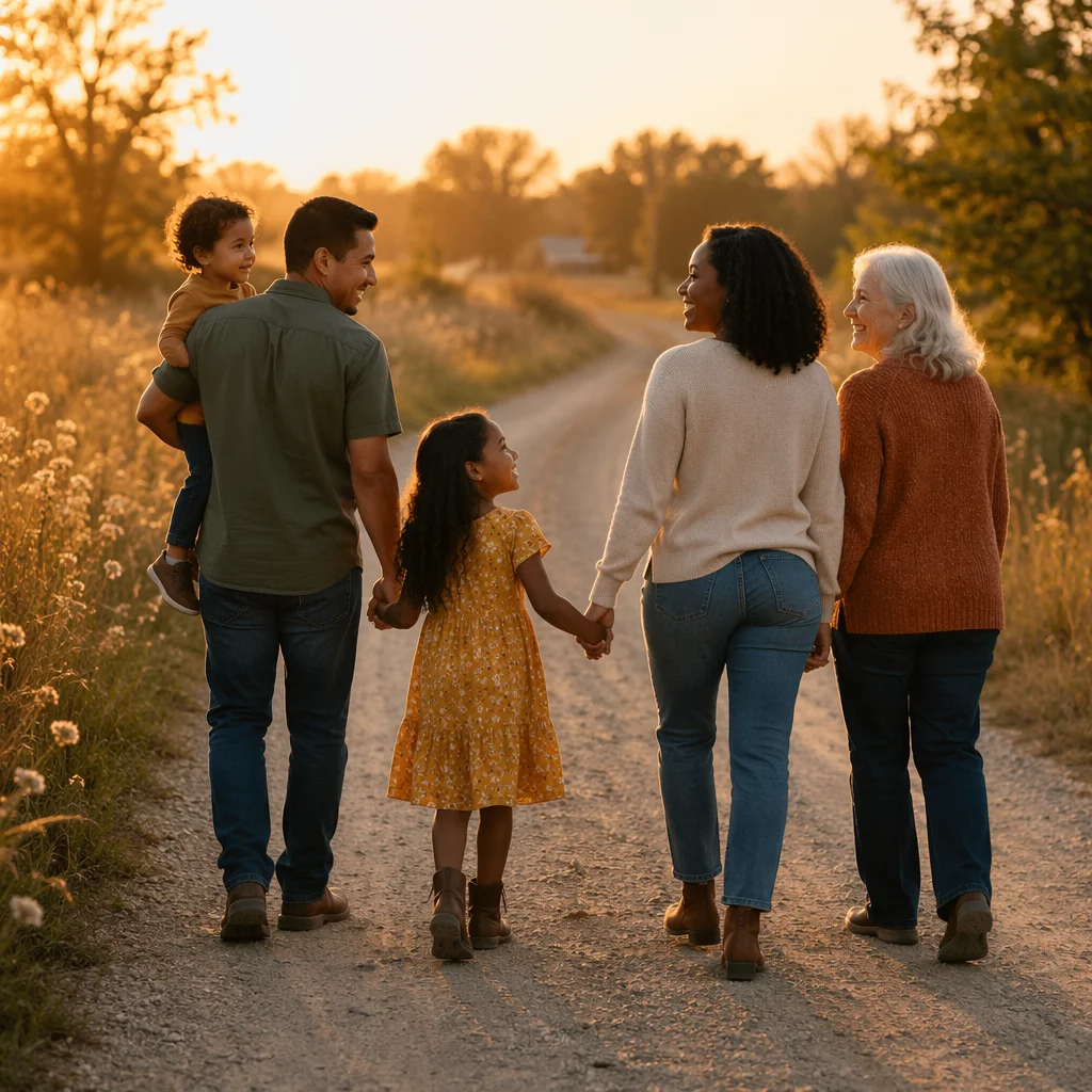 Multigenerational Family Walking on Country Road