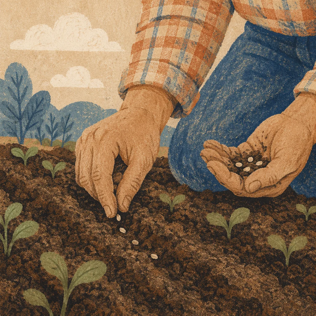 Farmer Hands Praying Over Seeds and Soil