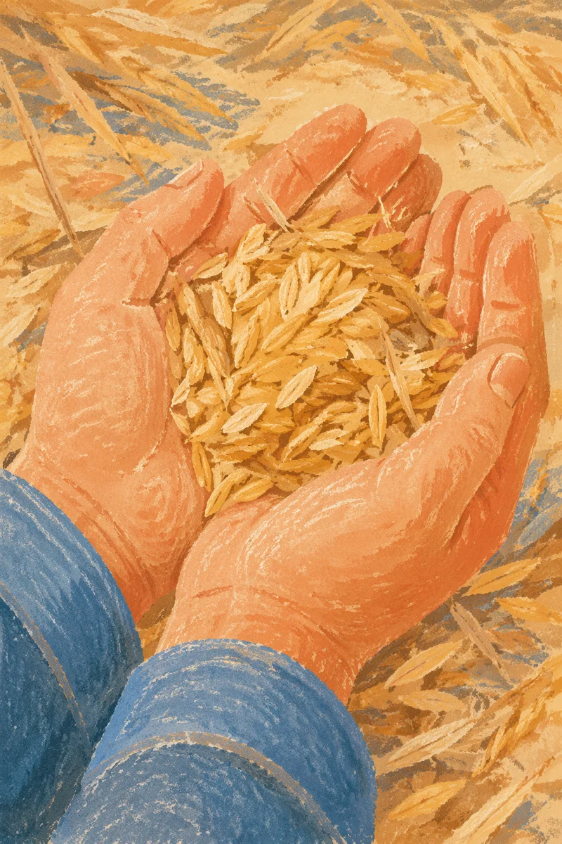 Farmer Hands Holding Rice Seeds in Prayer