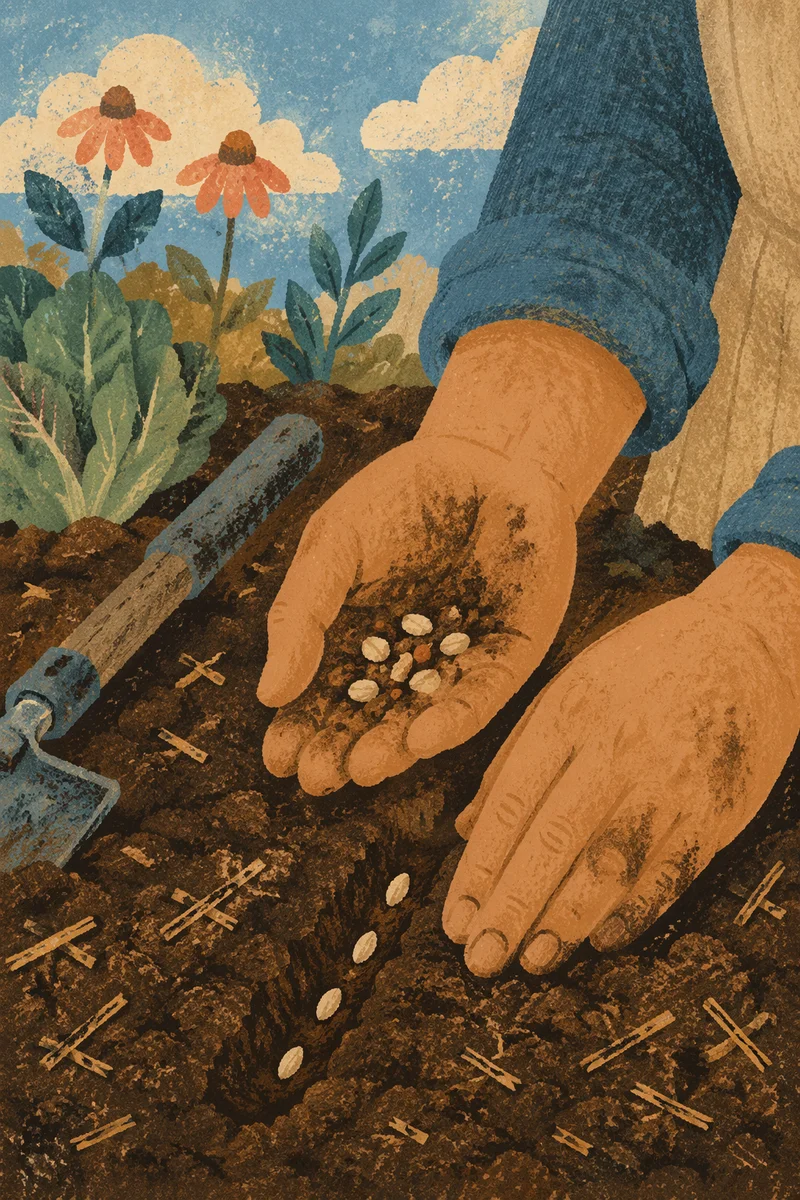 Prayerful Farmer Hands Planting Seeds in Soil