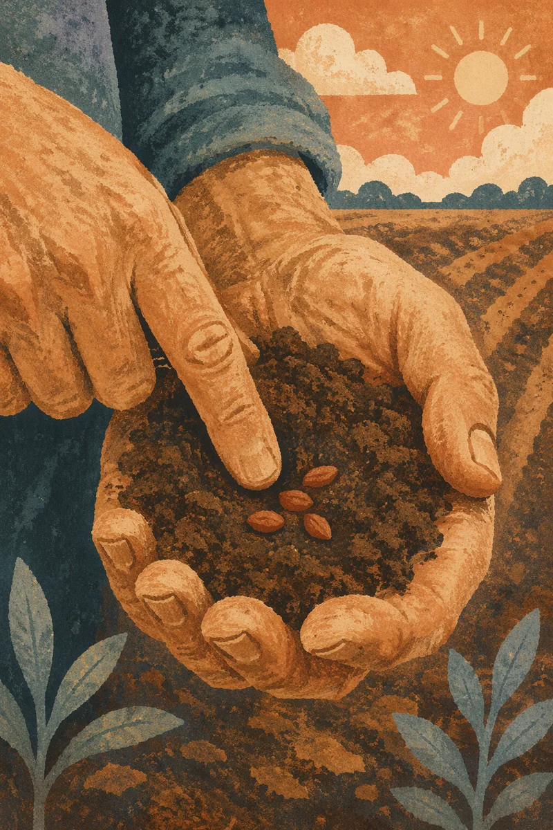 Farmer Hands Planting Seeds in Prayer