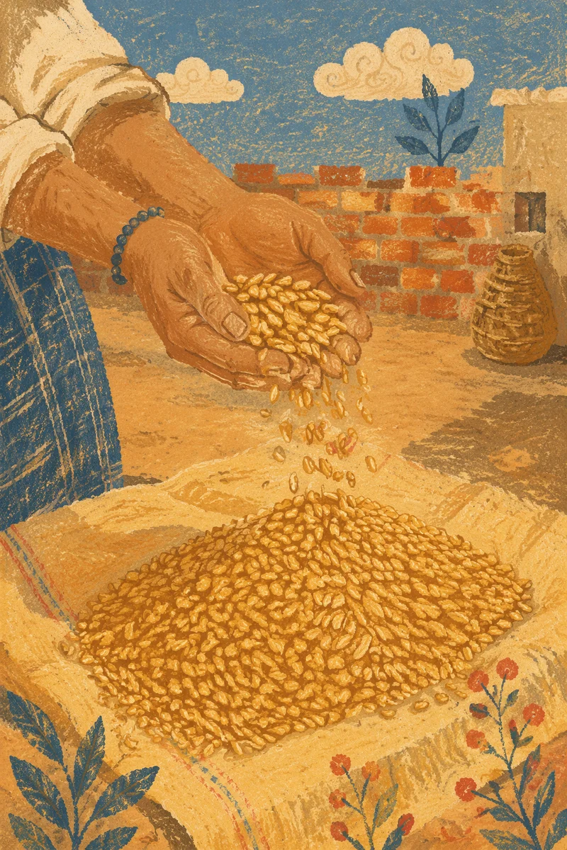 Farmer Hands Praying Over Golden Seeds