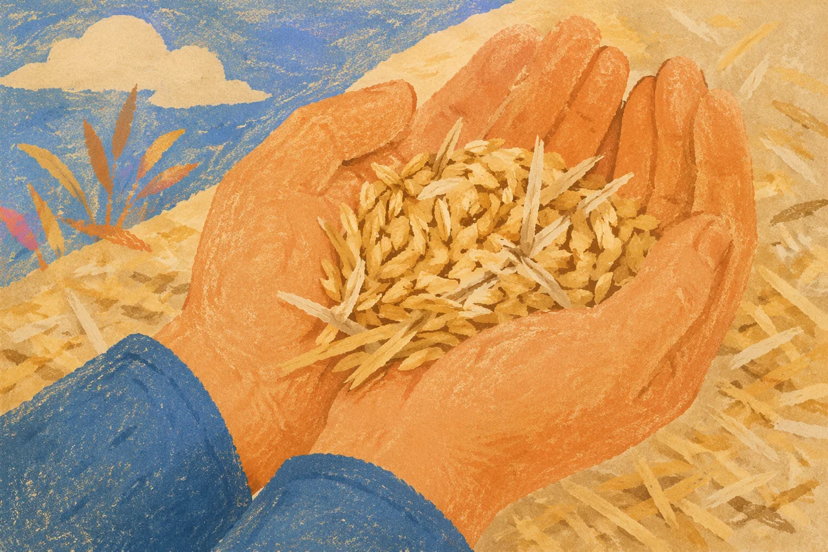 Praying Farmer Hands Holding Rice Seeds