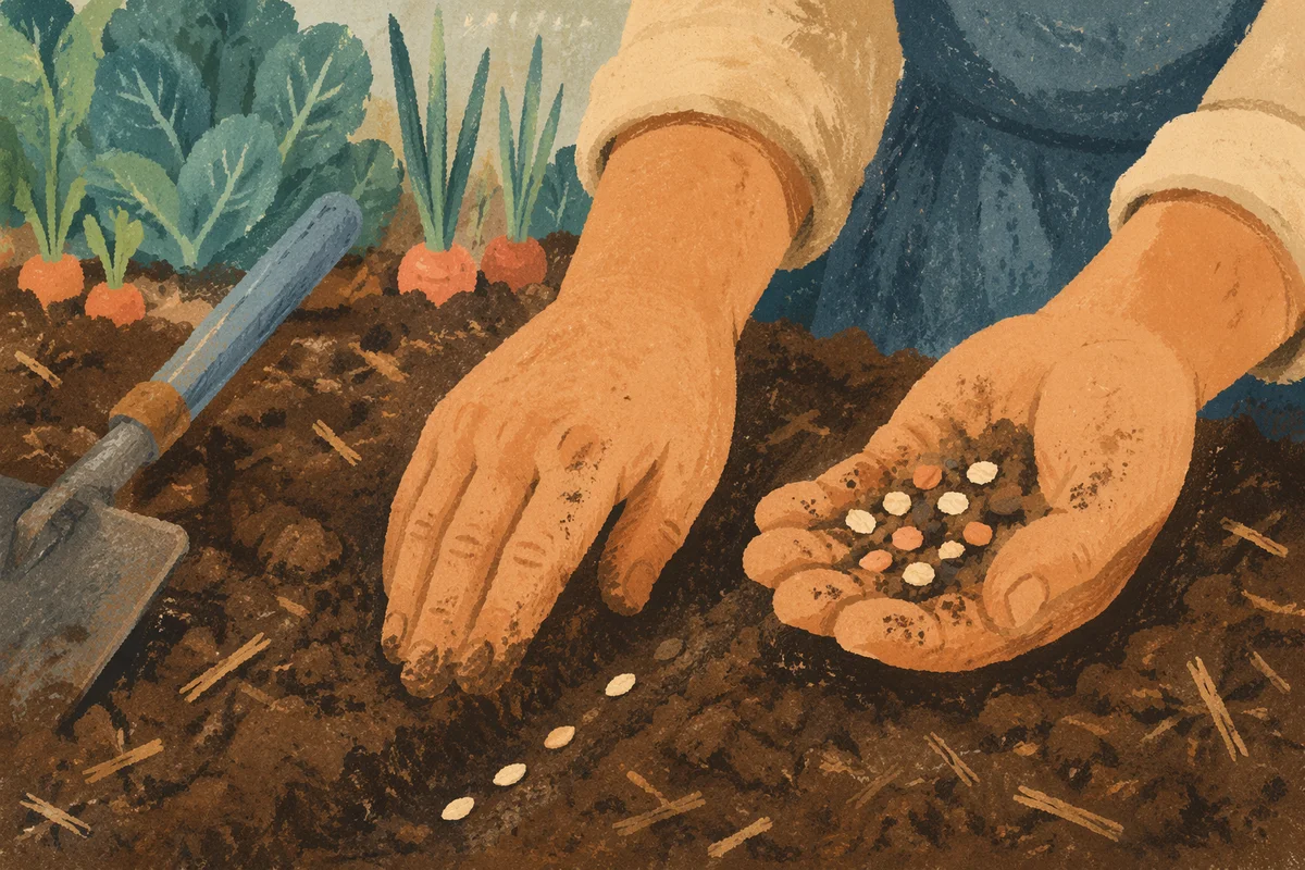Prayerful Farmer Hands Planting Seeds