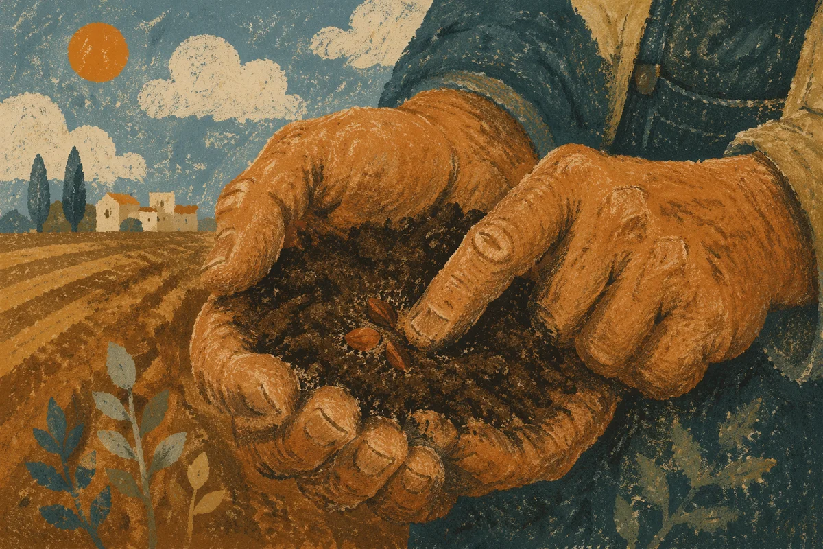 Praying Farmer Hands Planting Seeds