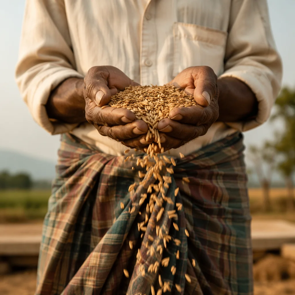 Farmer Hands Offering Golden Harvest Seeds