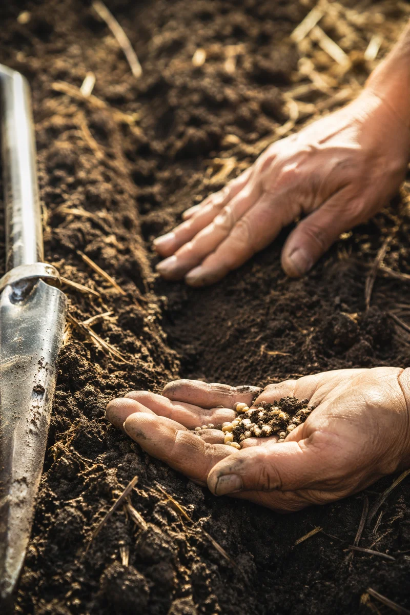 Farmer Hands Planting Seeds in Prayer