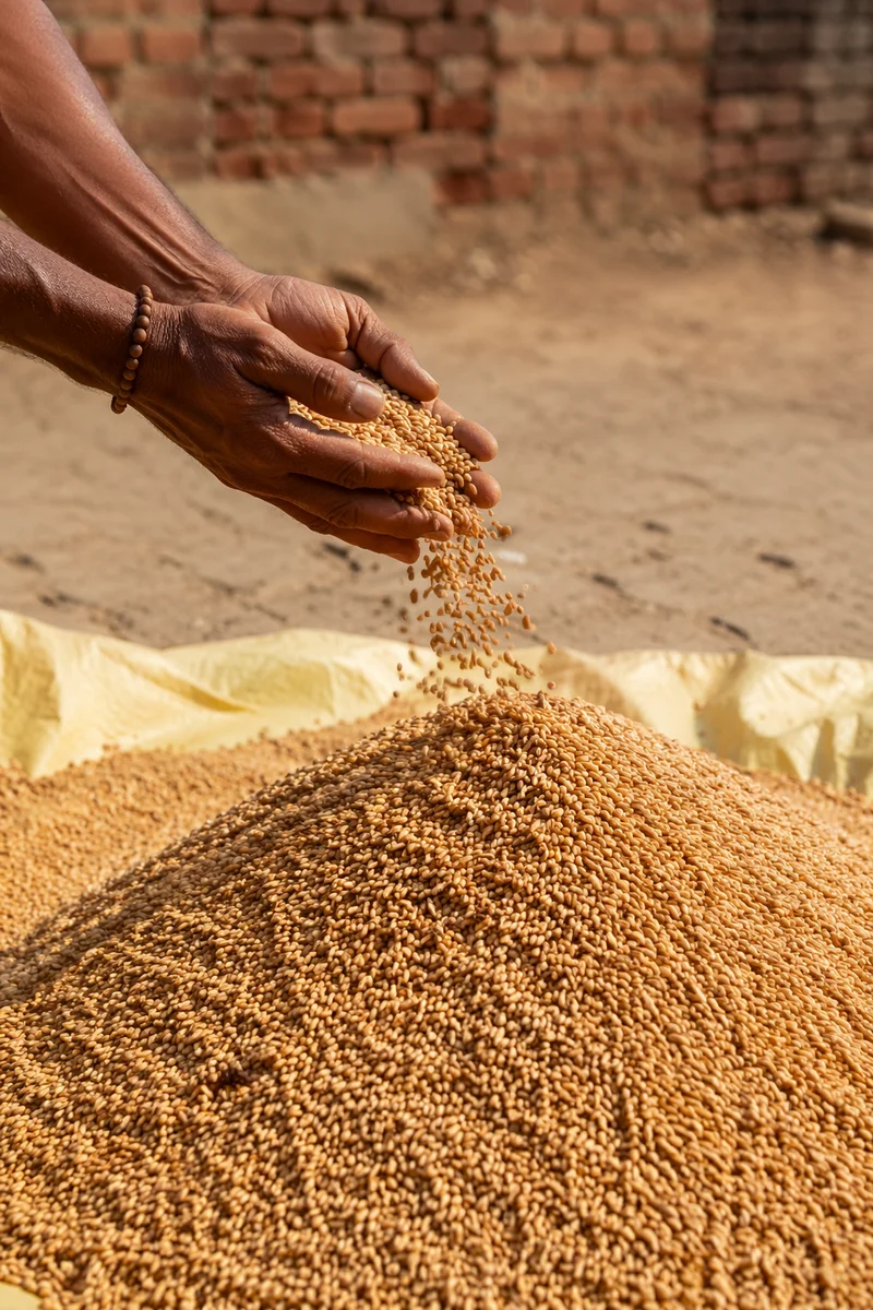 Prayerful Farmer Hands Releasing Golden Seeds