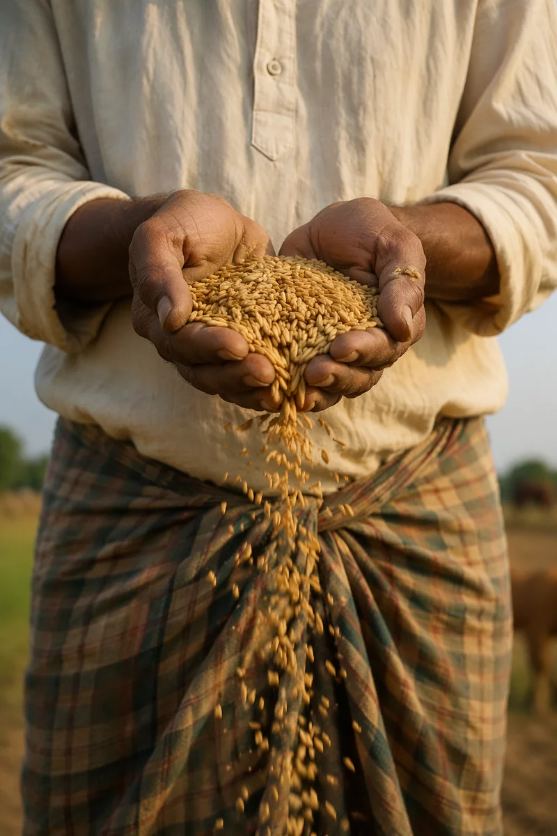 Farmer Hands Offering Golden Harvest Seeds