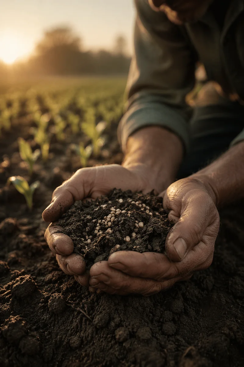 Farmer Hands Holding Soil and Seeds Prayerfully