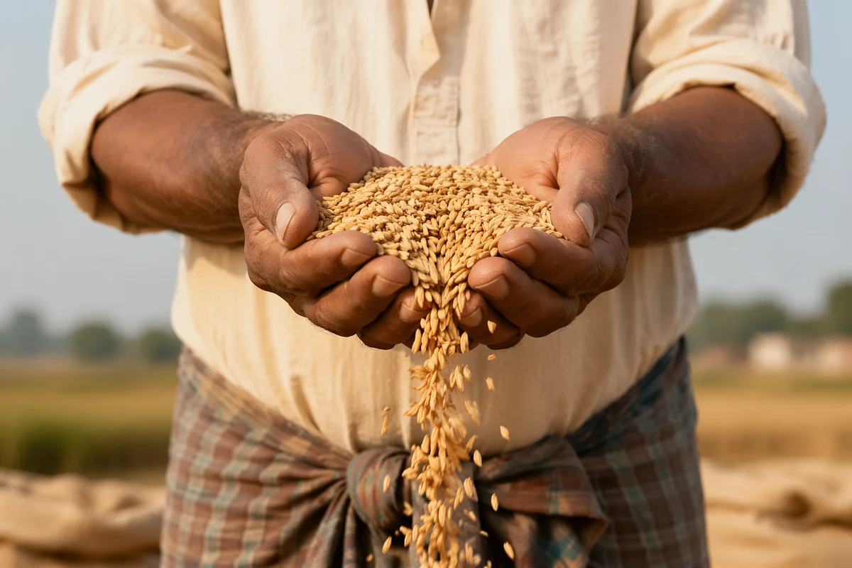 Farmer Hands Offering Golden Harvest Seeds