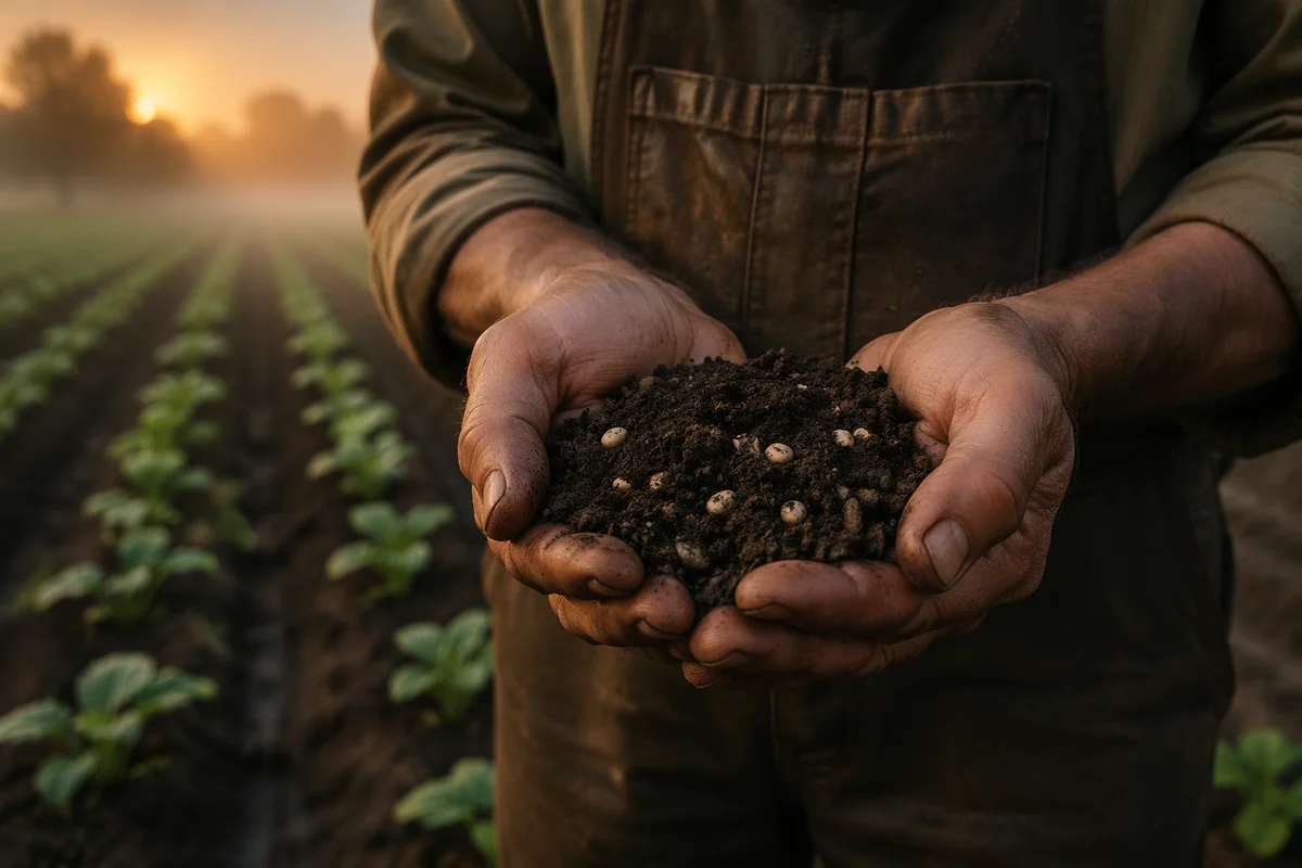 Farmer Hands Holding Soil and Seeds Prayer