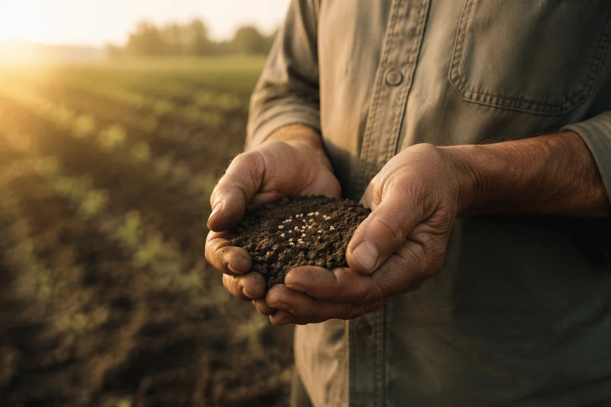 Farmer Hands Praying Over Soil and Seeds