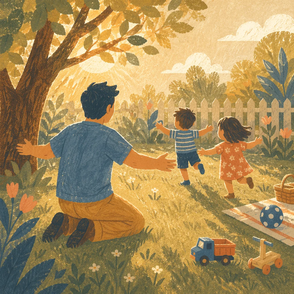 Father Playing with Kids at Sunset