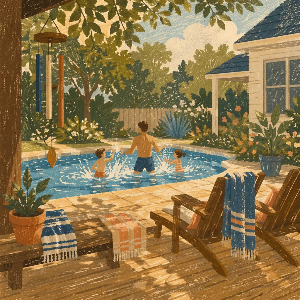Father Playing with Kids by Pool