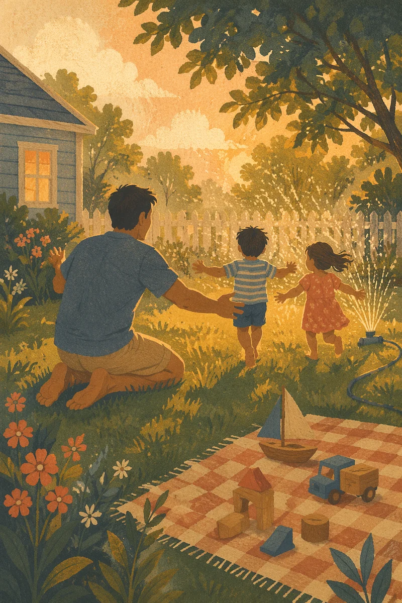 Father Playing with Kids at Sunset