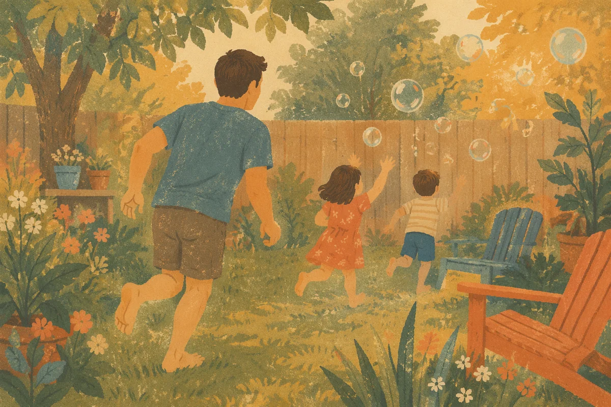Father Playing with Kids in Backyard