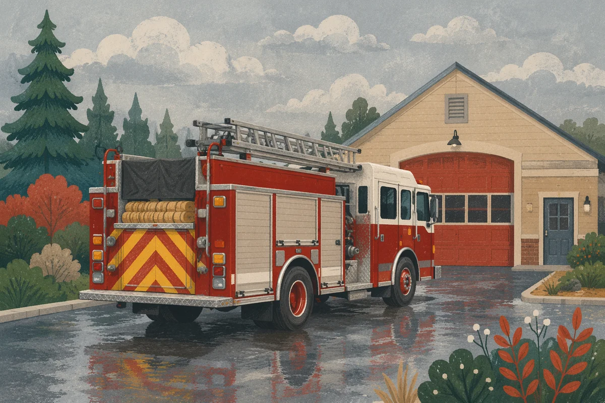 Fire Truck Parked at Suburban Station