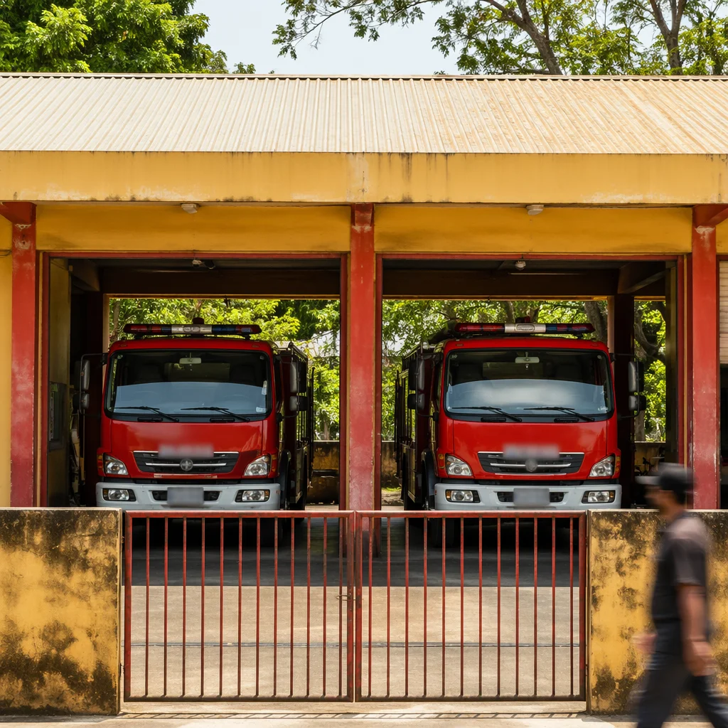 Red Fire Truck Engines at Neighborhood Station