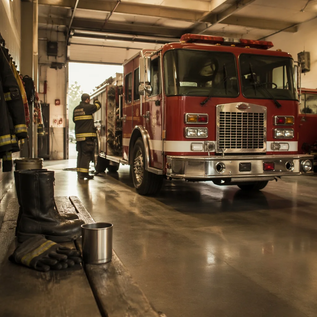 Calm Fire Truck at Morning Station