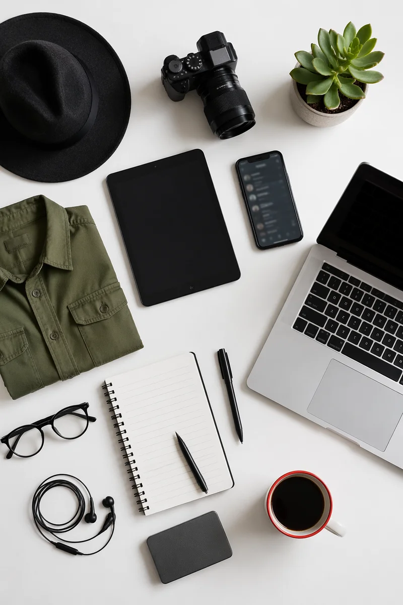 Clean Creative Desk Workspace Flat Lay