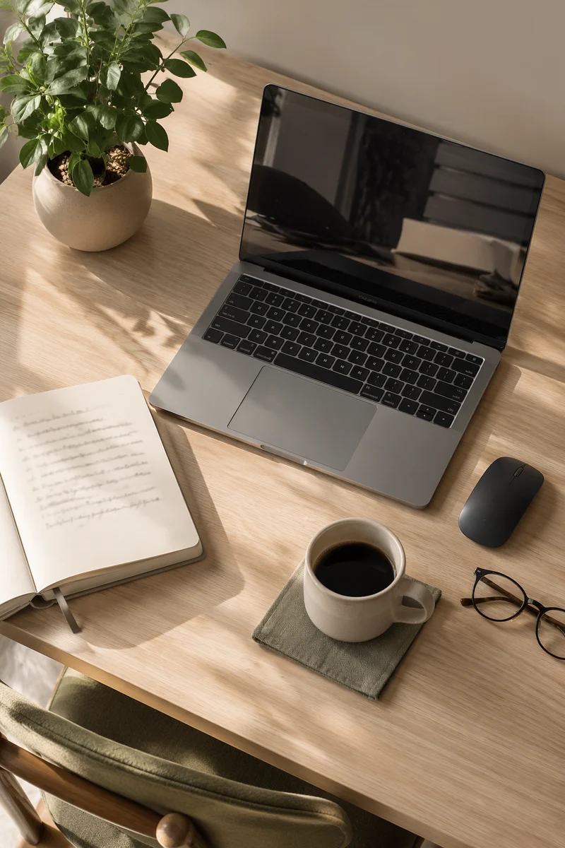 Calm Flat Lay Desk Workspace Scene
