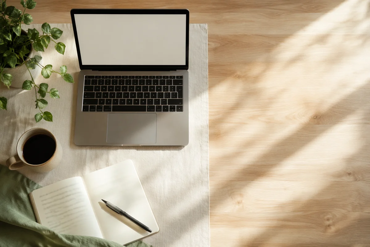 Peaceful Flat Lay Desk Workspace Morning