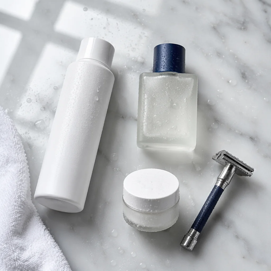 Minimal Skincare Routine on White Marble