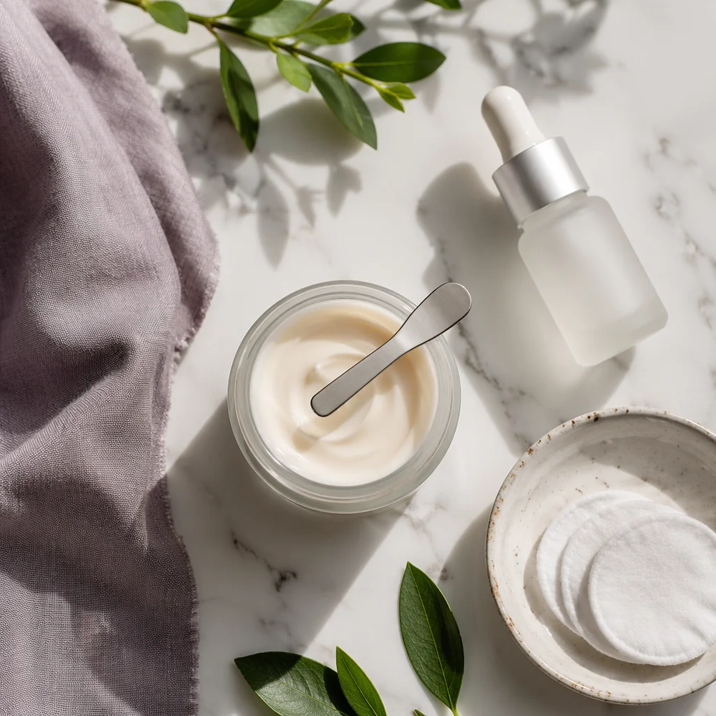 Elegant Marble Flat Lay Skincare Routine