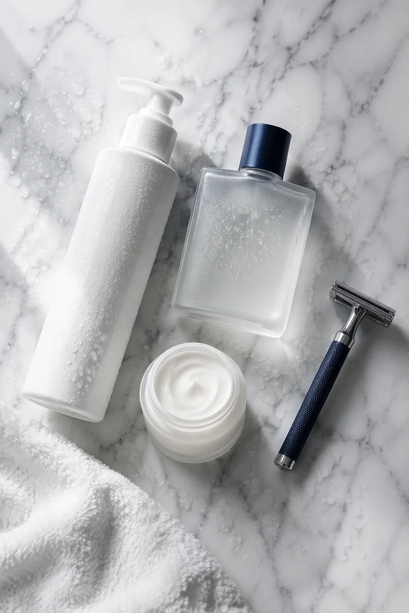 Minimal Skincare Routine on White Marble