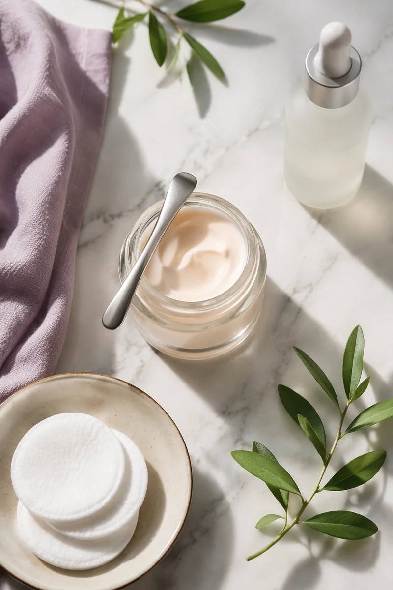 Elegant Marble Flat Lay Skincare Routine