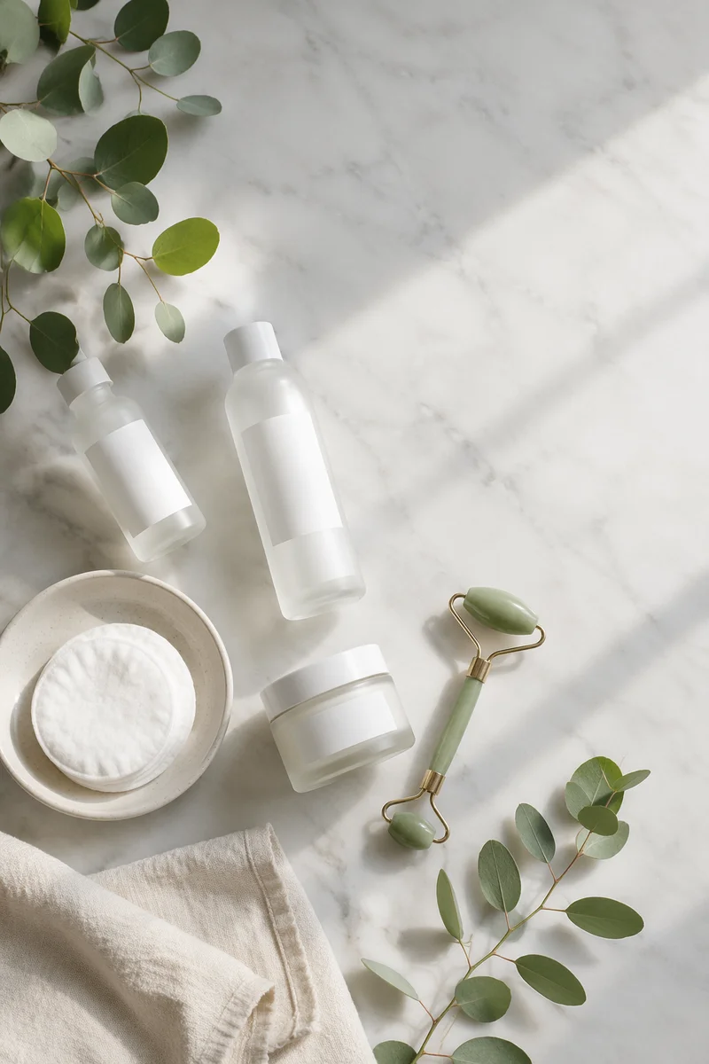 Serene Skincare Flat Lay on Marble