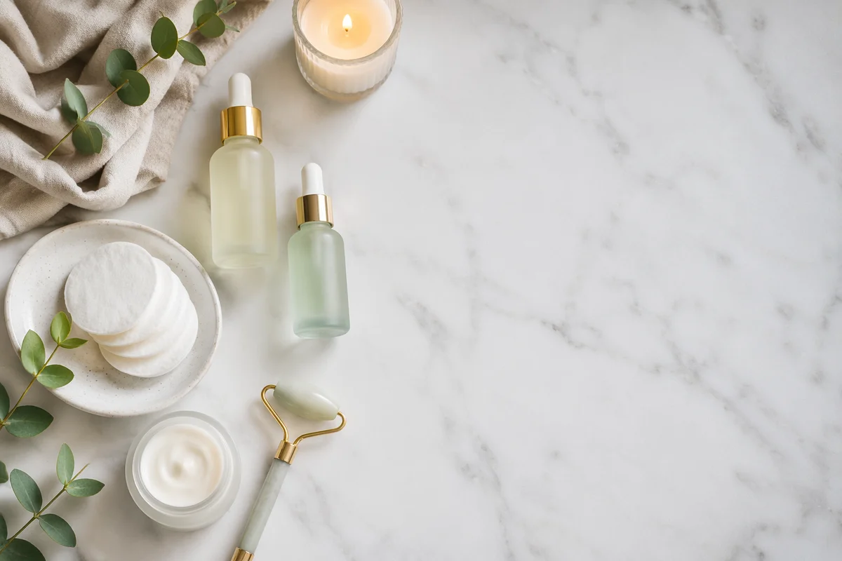 Serene Marble Skincare Flat Lay