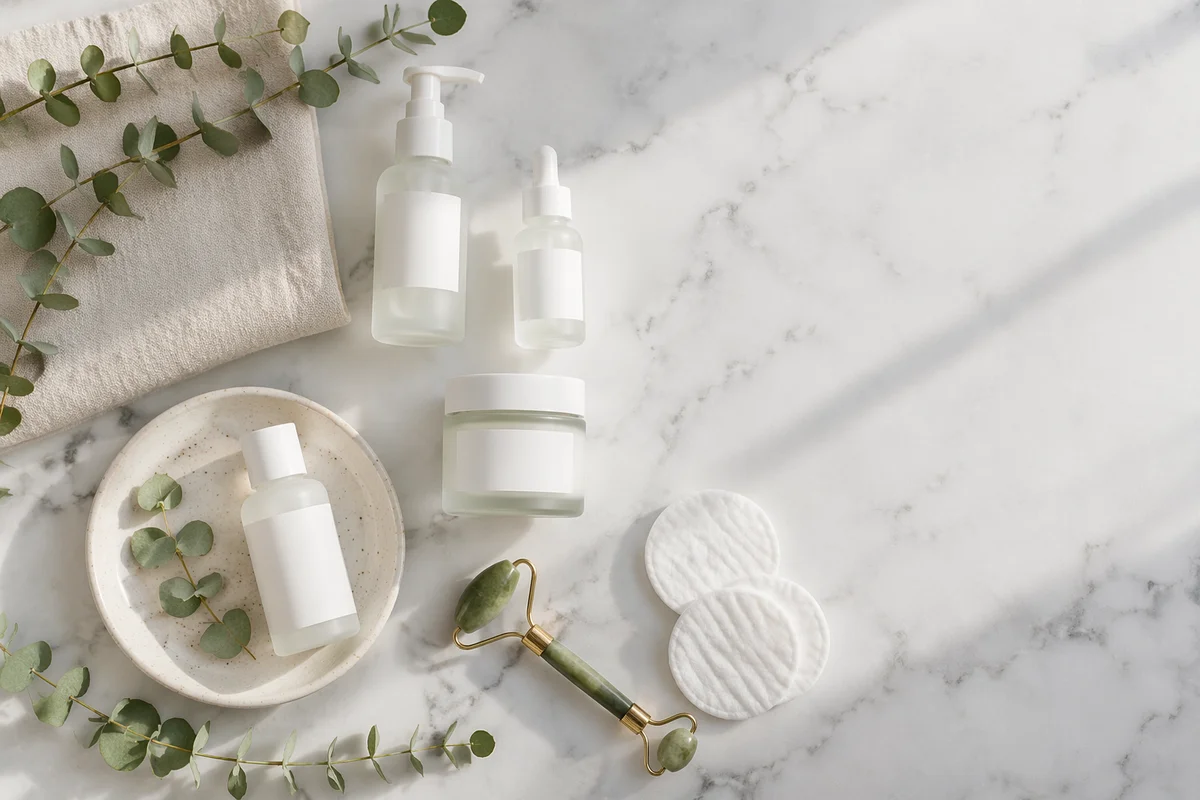 Serene Skincare Flat Lay on Marble