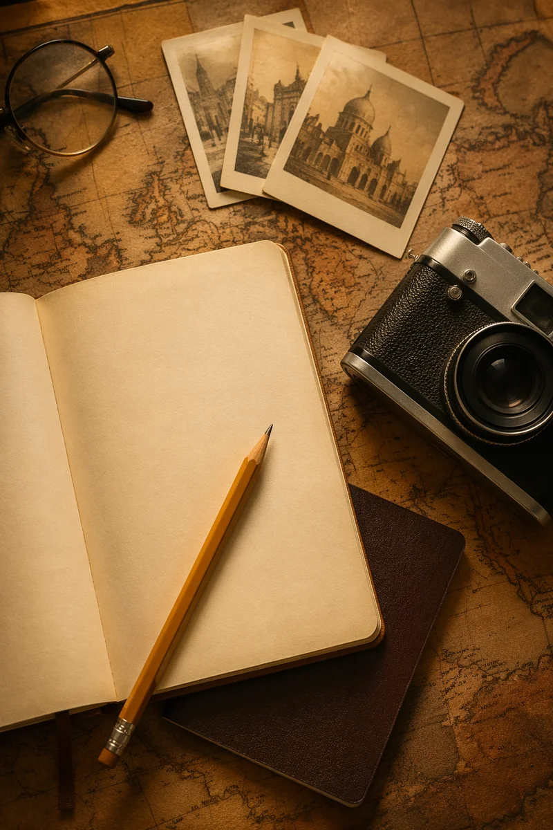 Nostalgic Travel Planning Flat Lay