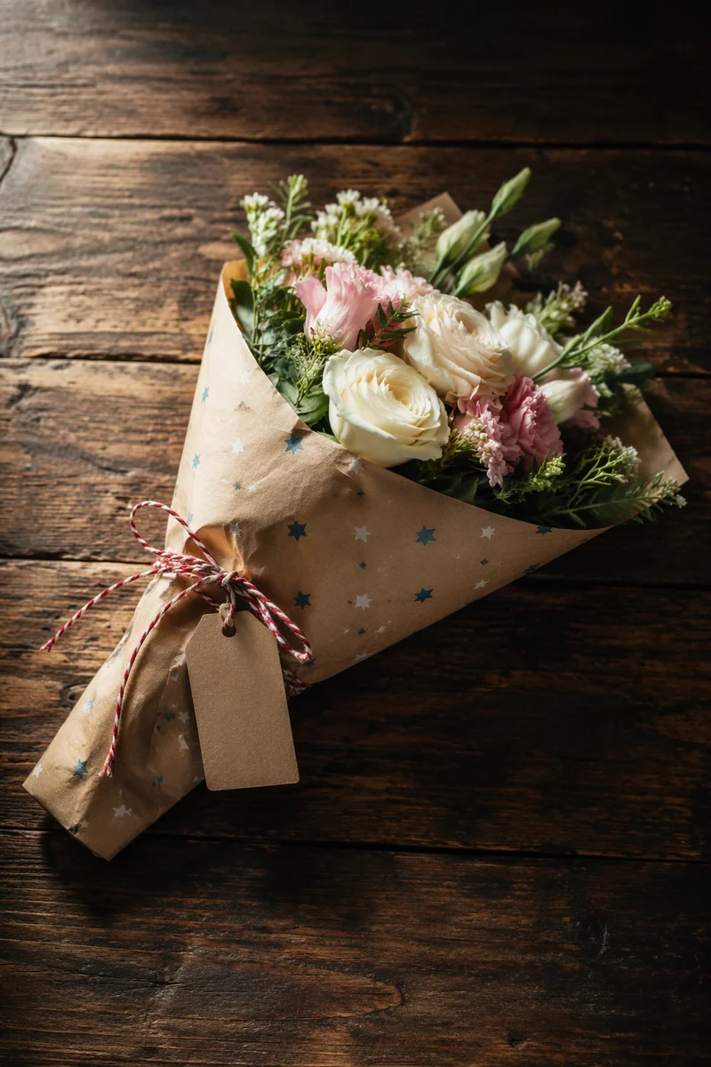 Fresh Flower Bouquet Wrapped in Kraft Paper