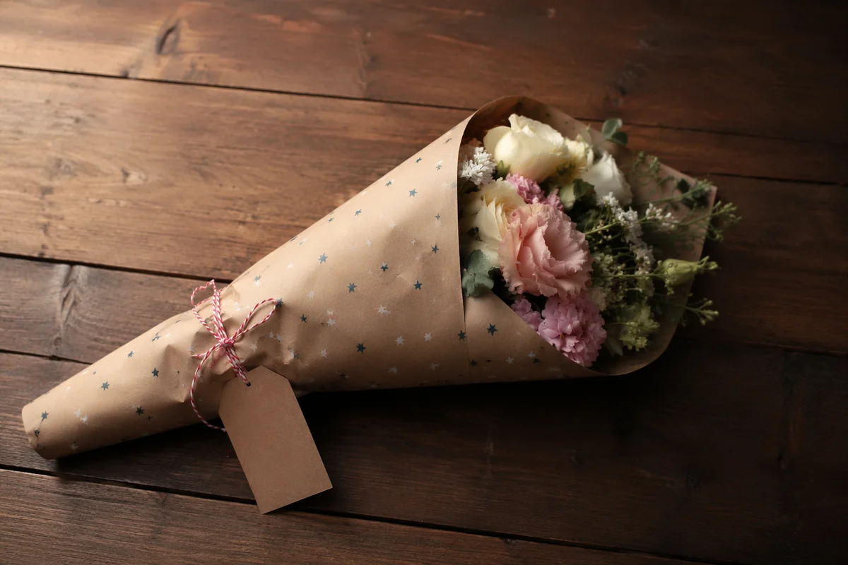 Fresh Flower Bouquet Wrapped in Kraft Paper