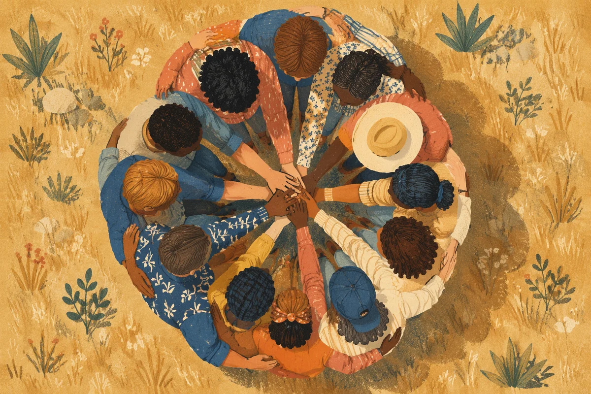 Friends Group Hug Circle From Above