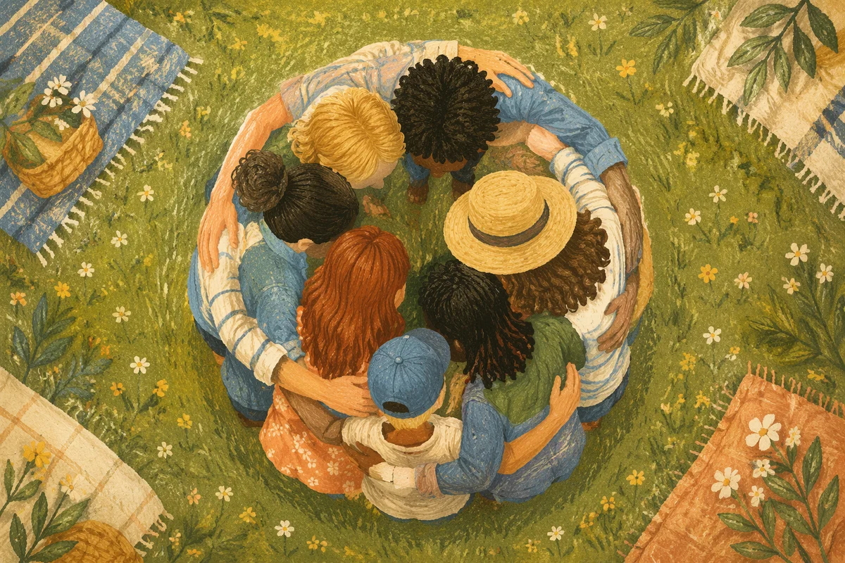 Friends Group Hug Circle From Above