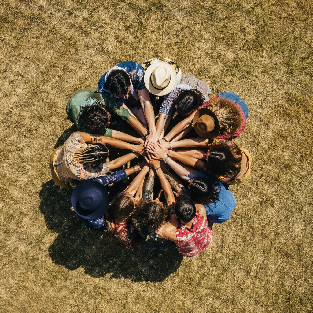Friends United in Overhead Group Hug