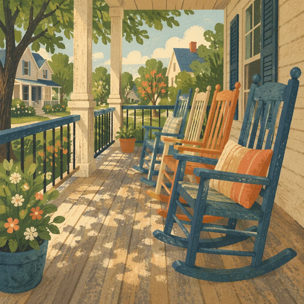 Peaceful Front Porch Rocking Chairs in Sunlight