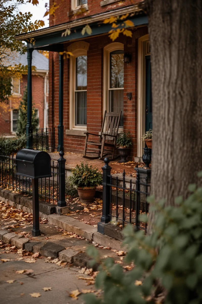 Peaceful Autumn Front Porch Rocking Chair
