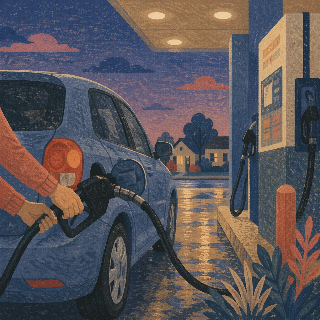 Evening Car Fueling at Quiet Gas Station