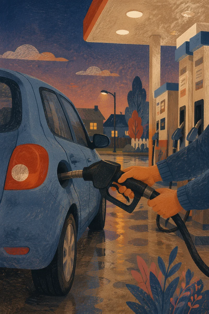Evening Car Fueling at Quiet Gas Station