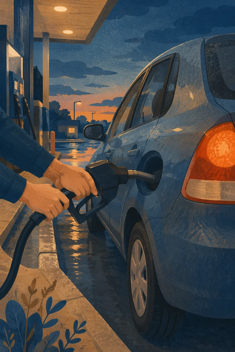 Evening Car Fueling at Quiet Gas Station