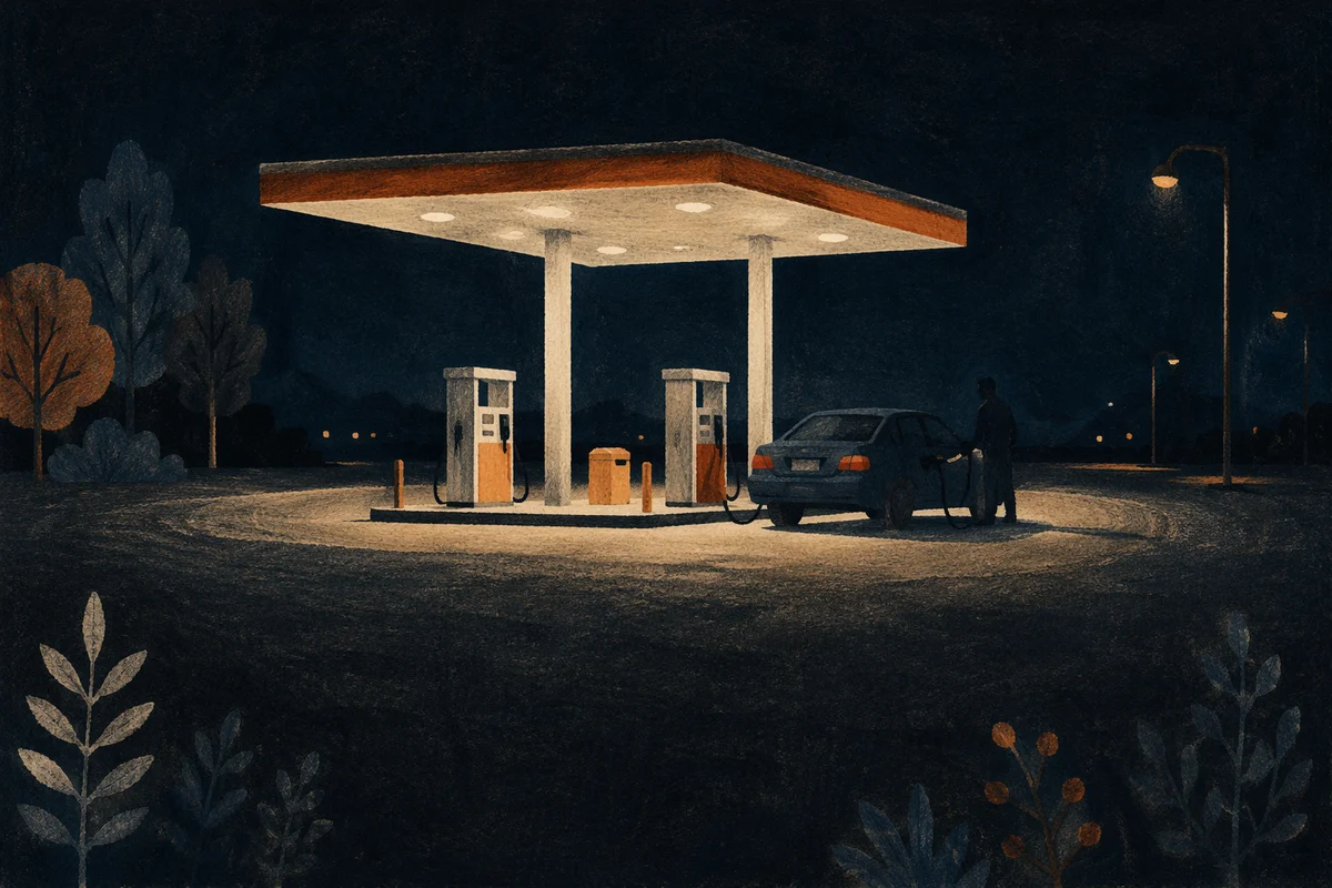 Evening Car Fueling at Quiet Gas Station