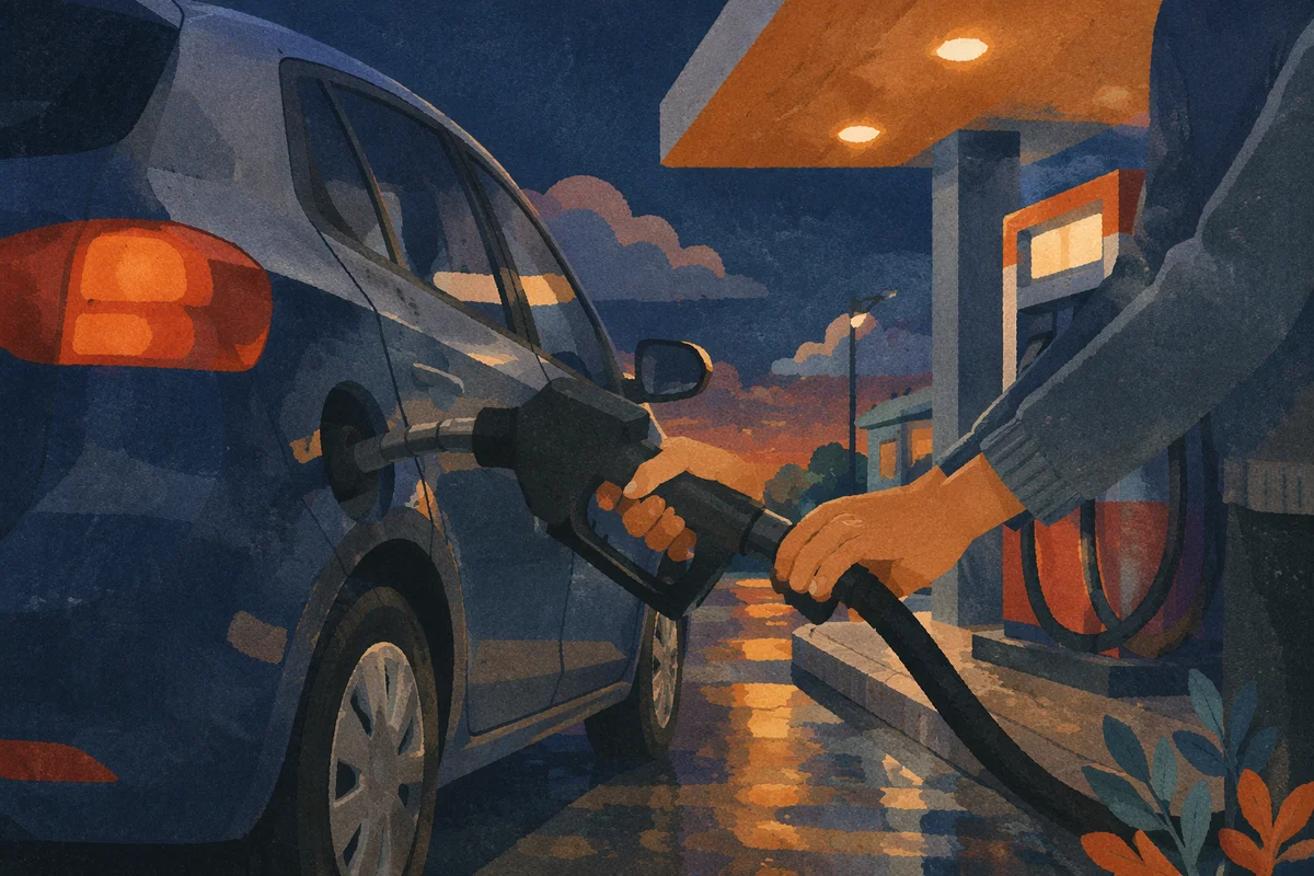 Evening Car Fueling at Quiet Gas Station